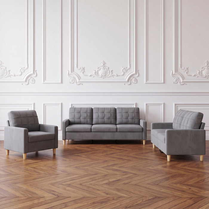 Ensemble Salon Faubourg Canapé 3 Places + 2 Places + Fauteuil | Tissu Chiné Gris Anthracite