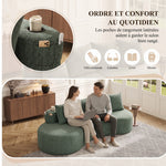 Canapé Courbe Éloane Bouclette Vert Sauge | Design Sculptural 240 cm | 4 Coussins Inclus