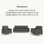 Ensemble Salon Faubourg Canapé 3 Places + 2 Places + Fauteuil | Tissu Chiné Gris Anthracite